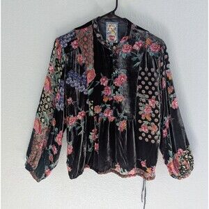 Johnny Was Rose Burnout Cosima Blouse Women's Size XS Floral Velvet Top